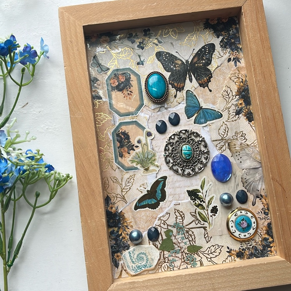 Maximalist Blue Butterfly Upcycled Decor